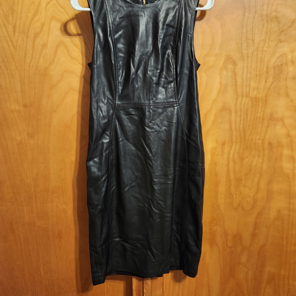 Calvin Klein Black Leather Midi Dress